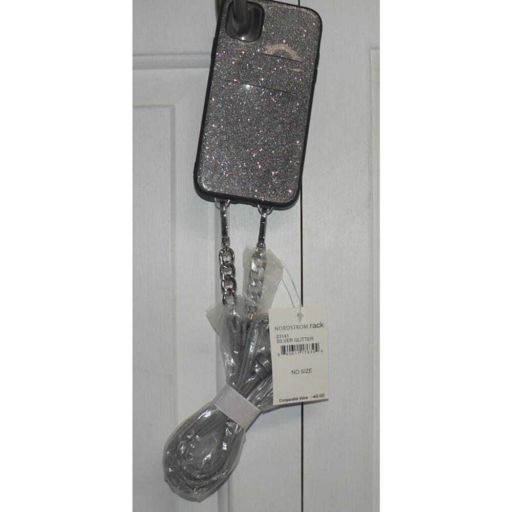 Nordstrom Silver Glitter IPhone 11 Crossbody Phone Case Four Card Slots 6"X3"